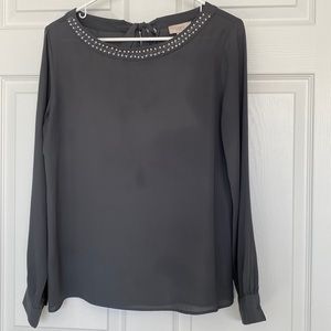 Gray Chiffon beaded neckline top from The Loft